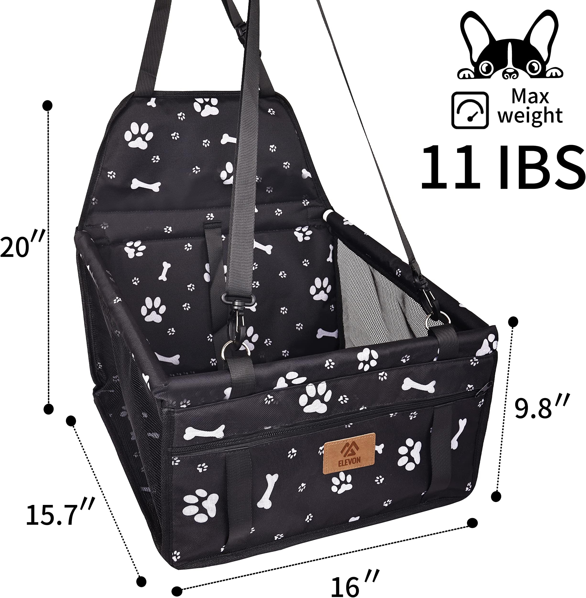 Elevon Dog Car Seat, Robust Pet Car Seat & Puppy Car Seat for Small to Medium Dogs, Breathable and Waterproof Dog Booster Car Seats, Anti-Collapse