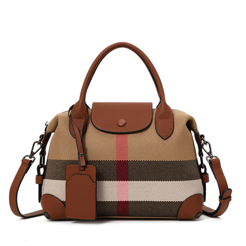 New Aidran exquisite women's Boston canvas and leather bag retro checkered handbag designer's daily commuting novelty