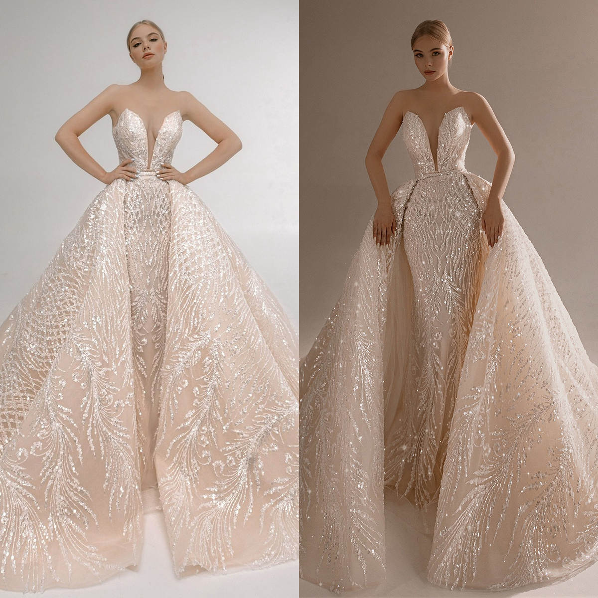 Sparkly Mermaid Wedding Dresses For Women Sheer Neck Sleeveless Bridal Gown Sequins Detachable Train Party Customized Dress vestidos de novia