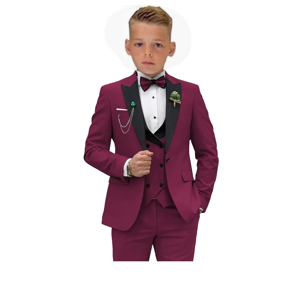 Formal Boys 3-Piece Slim Fit Classy Kids Suit Set JacketVestPants Khaki Tuxedo Bearer Toddler Dress wear Wedding Ring 241126