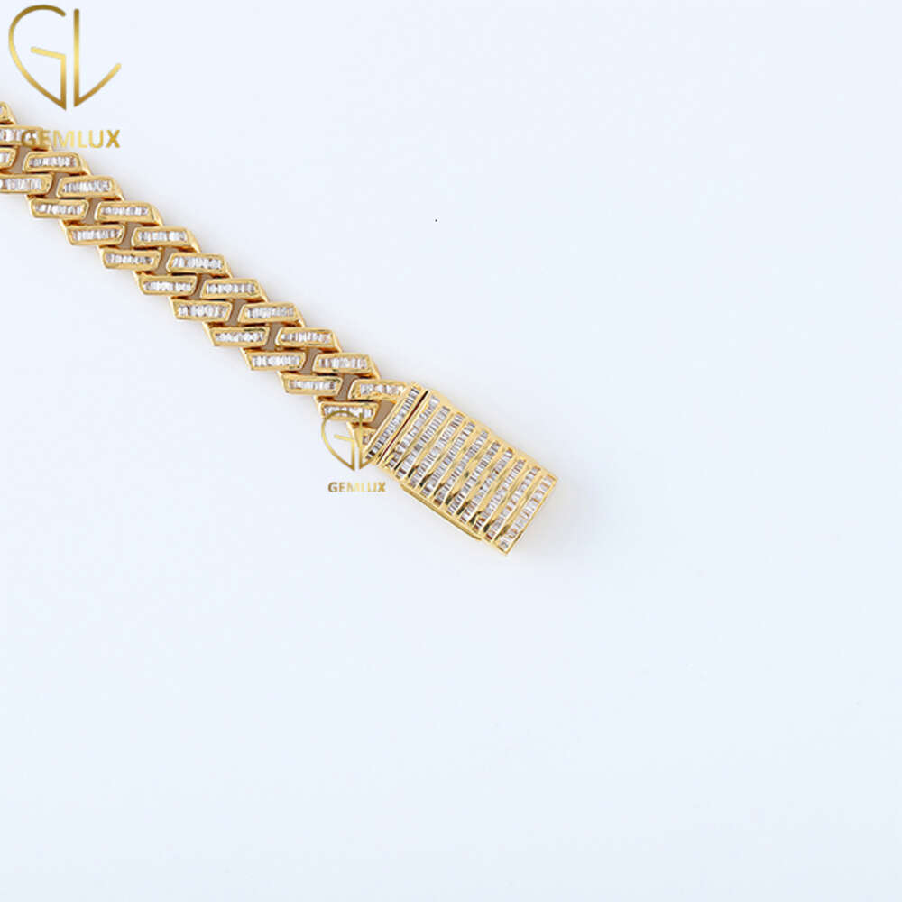 New Design Bust Down Baguette Cut Moissanite Diamond Hiphop Jewelry Gold Finish Iced Out Miami Cuban Chain Necklace for Men