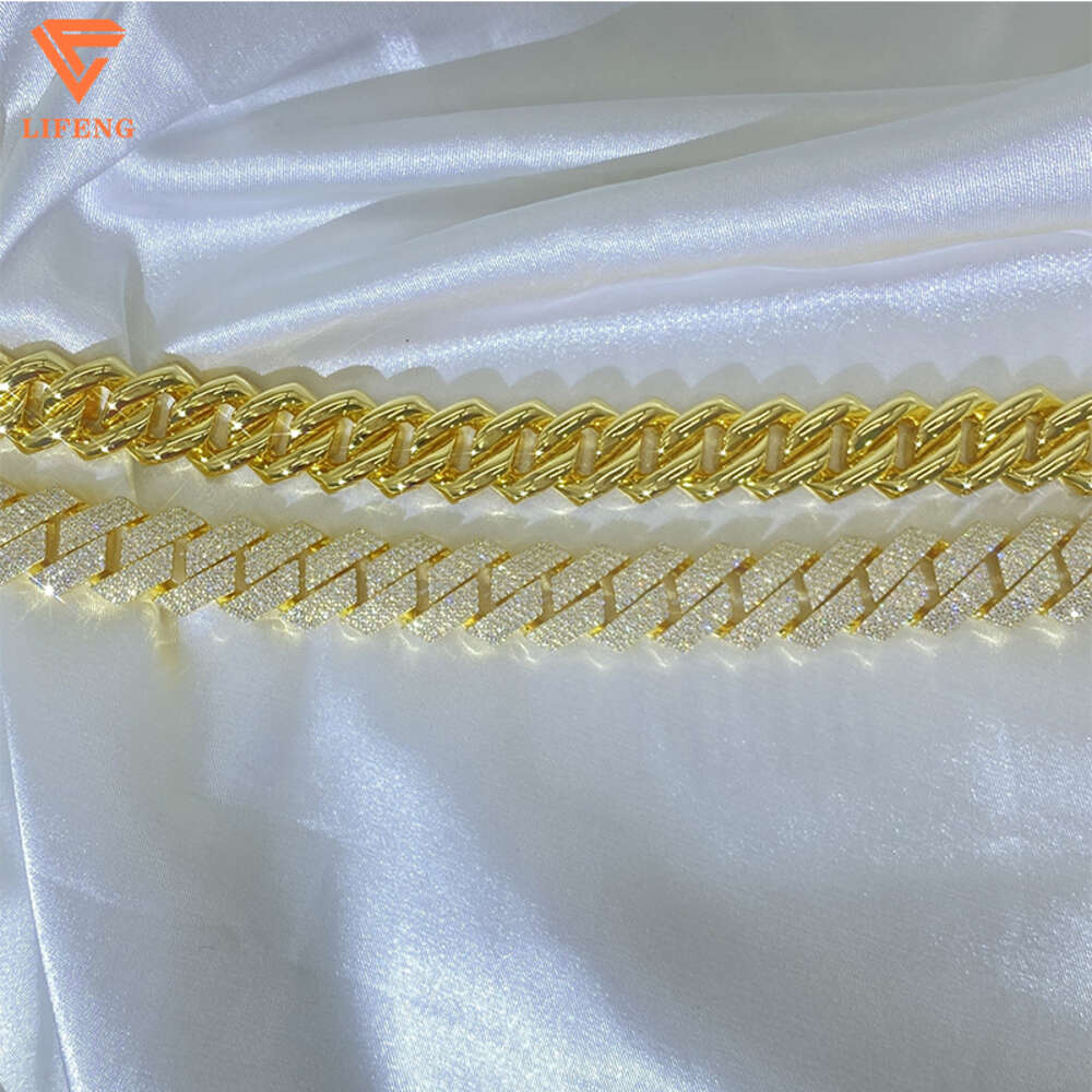 Lifeng Jewelry Ice 3 Row Cuban Link Chain Wholesale Silver 18k Gold Plated Miami Men Moissanite Cuban Necklace