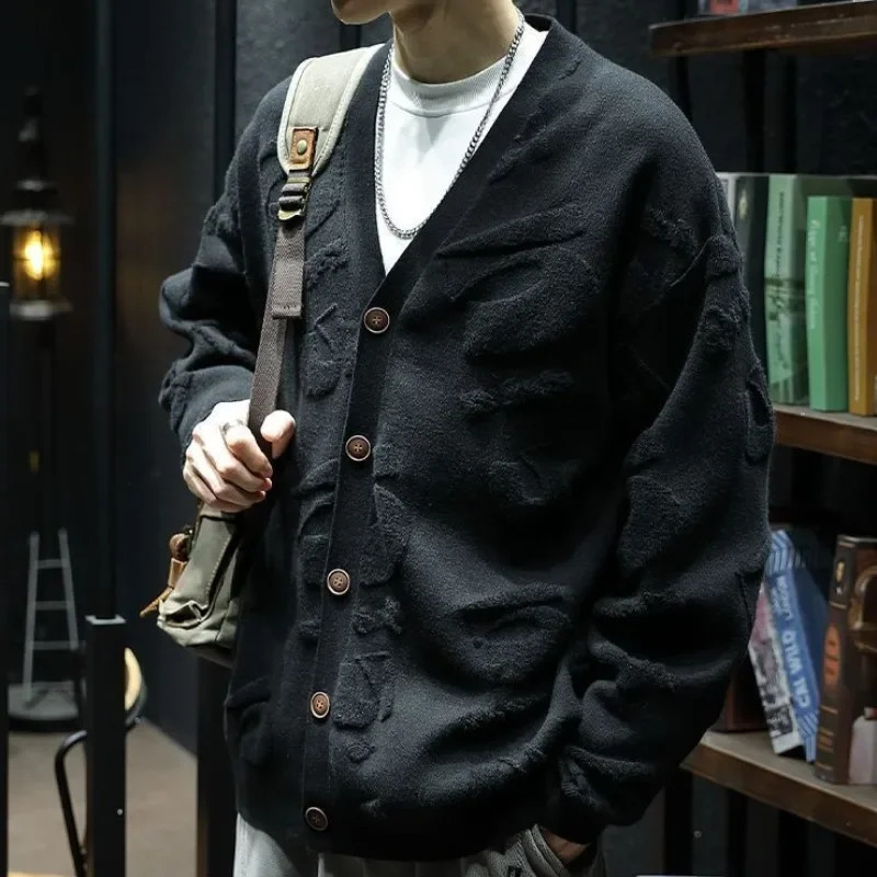Long sleeved knitted cardigan mens casual Korean clothing jacket top Y2k cashmere jumper er womens sweater 241126