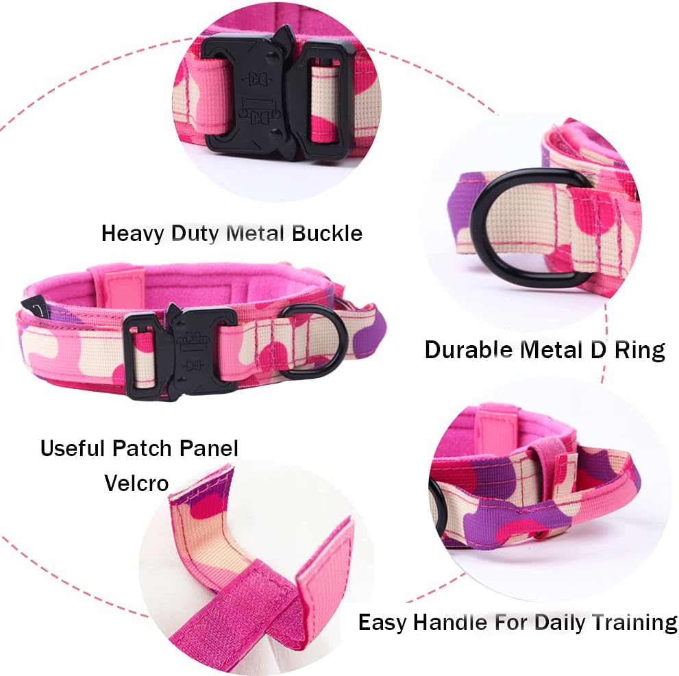 Tactical Military Adjustable Nylon Collar Heavy Duty Metal Buckle with Handle for Dog Training (Bright Green,L
