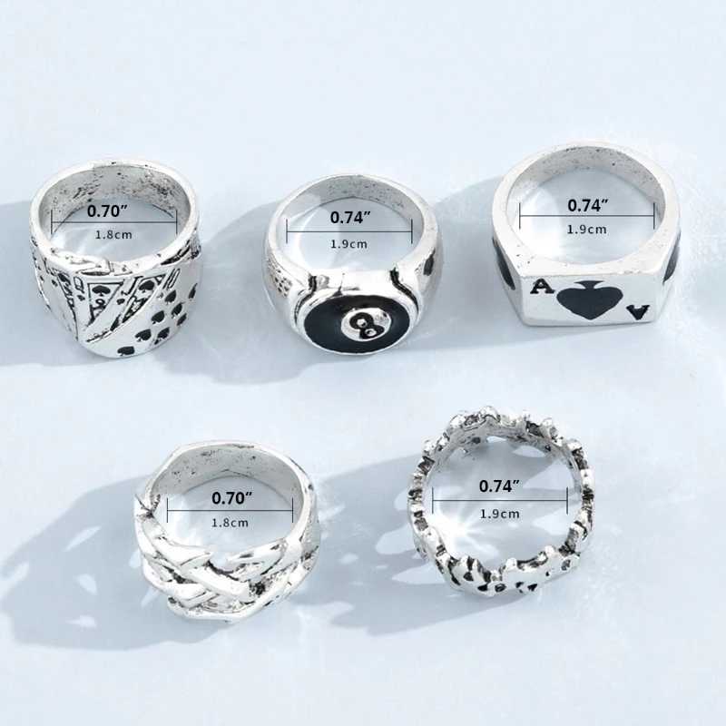 5 Pieces Unique Design Billiards Ring for Men Playing Card Engagement RingXJ241127