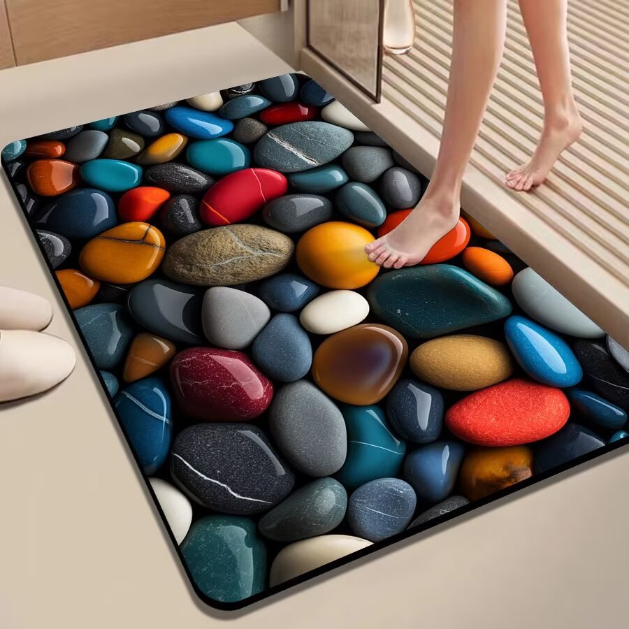 3D Three-dimensional Pebble Diatom Mud Bathroom Absorbent Mat Quick-absorption Non-slip Foot Mat Bathroom Kitchen Door Mat