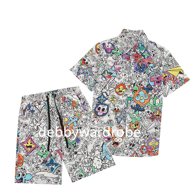 mens designer tracksuit short t shirt set clothes woman Short Sleeve Casual Shirt Beach clothing Summer Streetwear Vacation Hawaii silk shirt tees Suits polo shirt