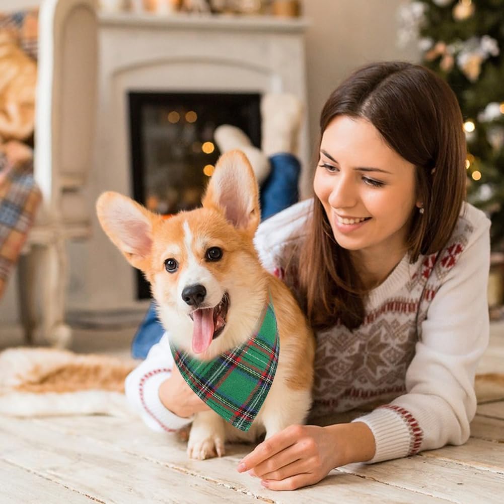 Vivifying Bandana, 2 Pack ic Plaid Triangle Scarf Small Dogs and Medium Dogs, Holiday Dog Christmas Costume for Festive Photo Prop, Party Decor (, Gre