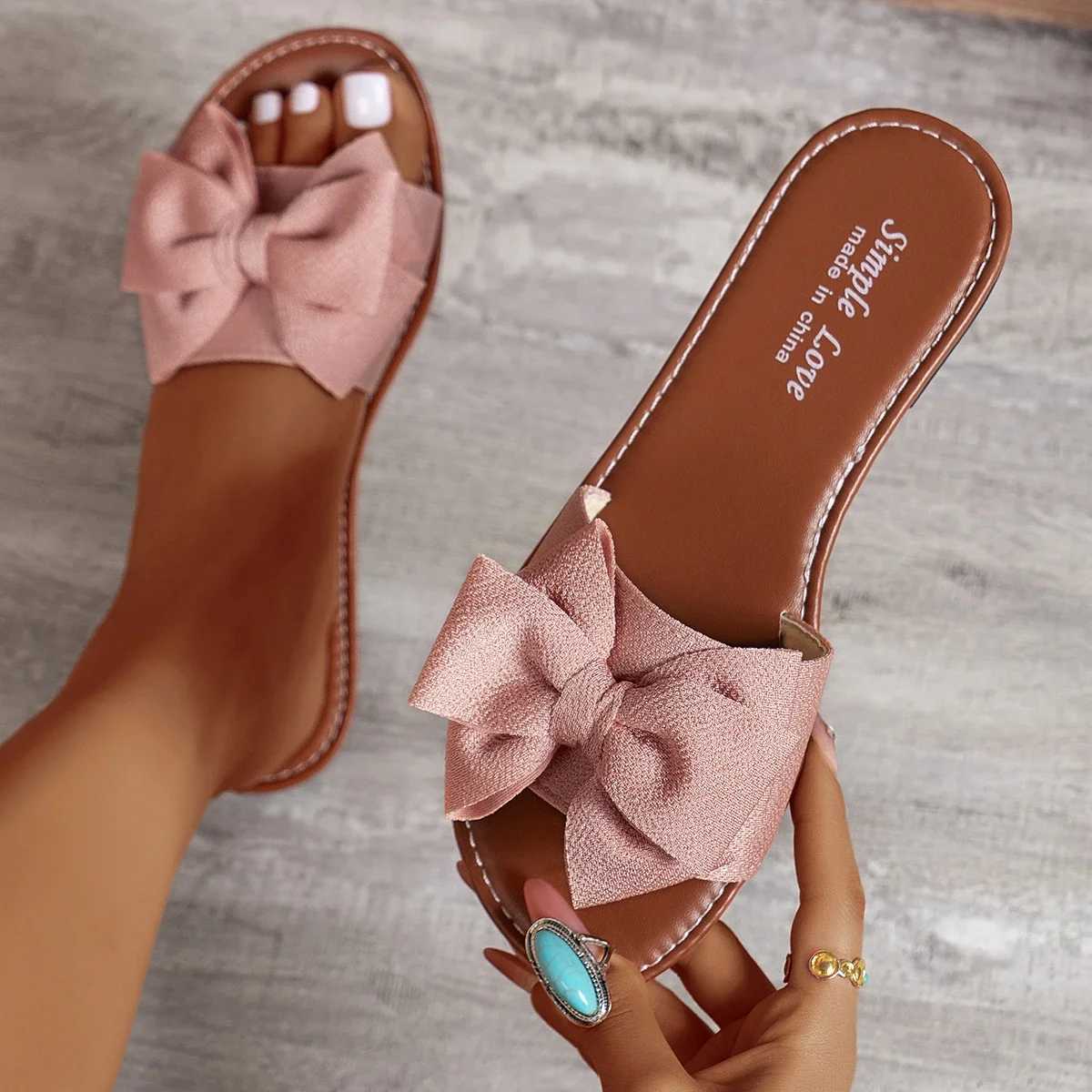Womens Apartment Sliding Block Summer Fi Bow Tie Sandals Womens Apartment Leisure Beach Sliding Block Womens Zapatos De MujerXJ250311