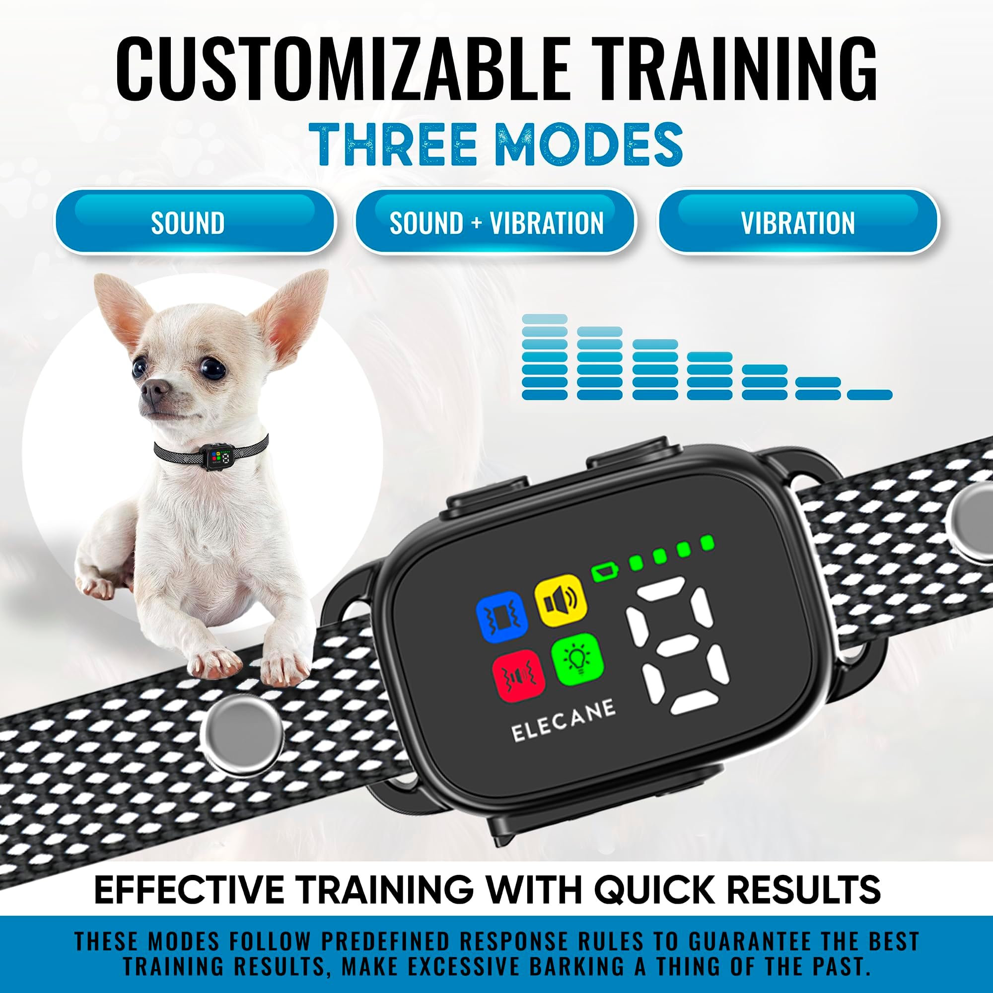 Extra Bark for Small Dogs 5-5 lbs Puppies No Shock Anti Barking Collar with 7 Sensitivity Levels and 3 Beep&Vibration Modes Humane Dog Training Device