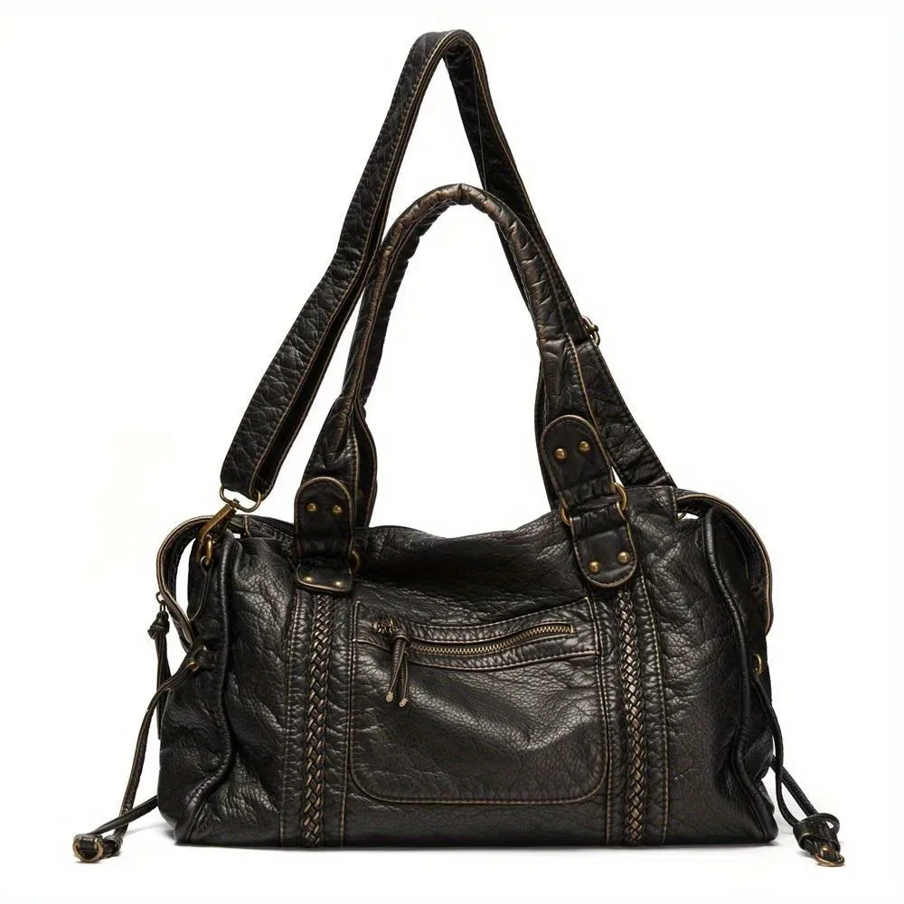 Soft leather retro shoulder bag messenger bag large capacity handbag Y2K motorcycle bag 241126