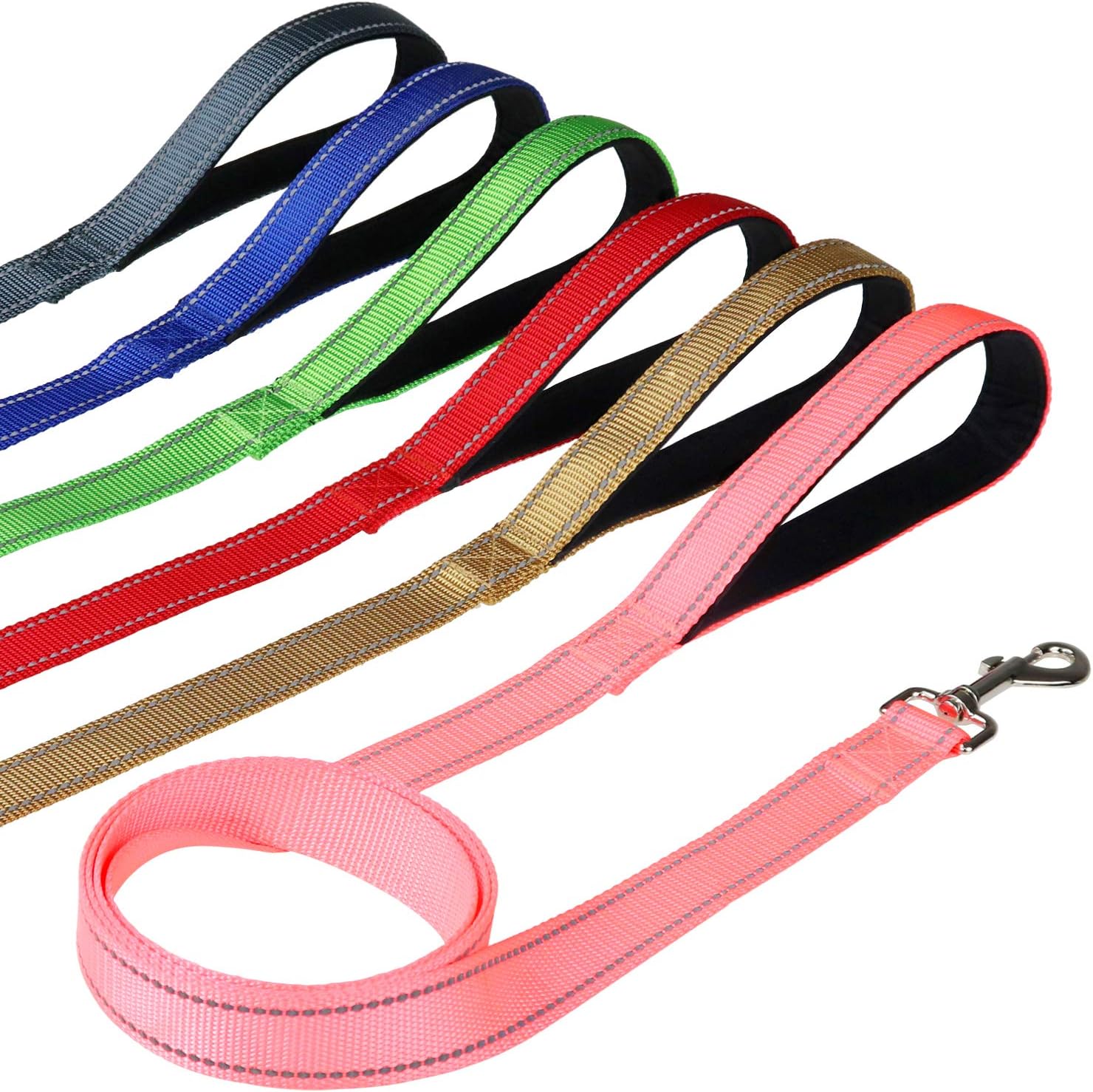 FunTags 6FT Reflective Dog Leash with Soft Padded Handle Training,Walking Lead for Large & Medium Dog, Inch Wide,HOTPINK