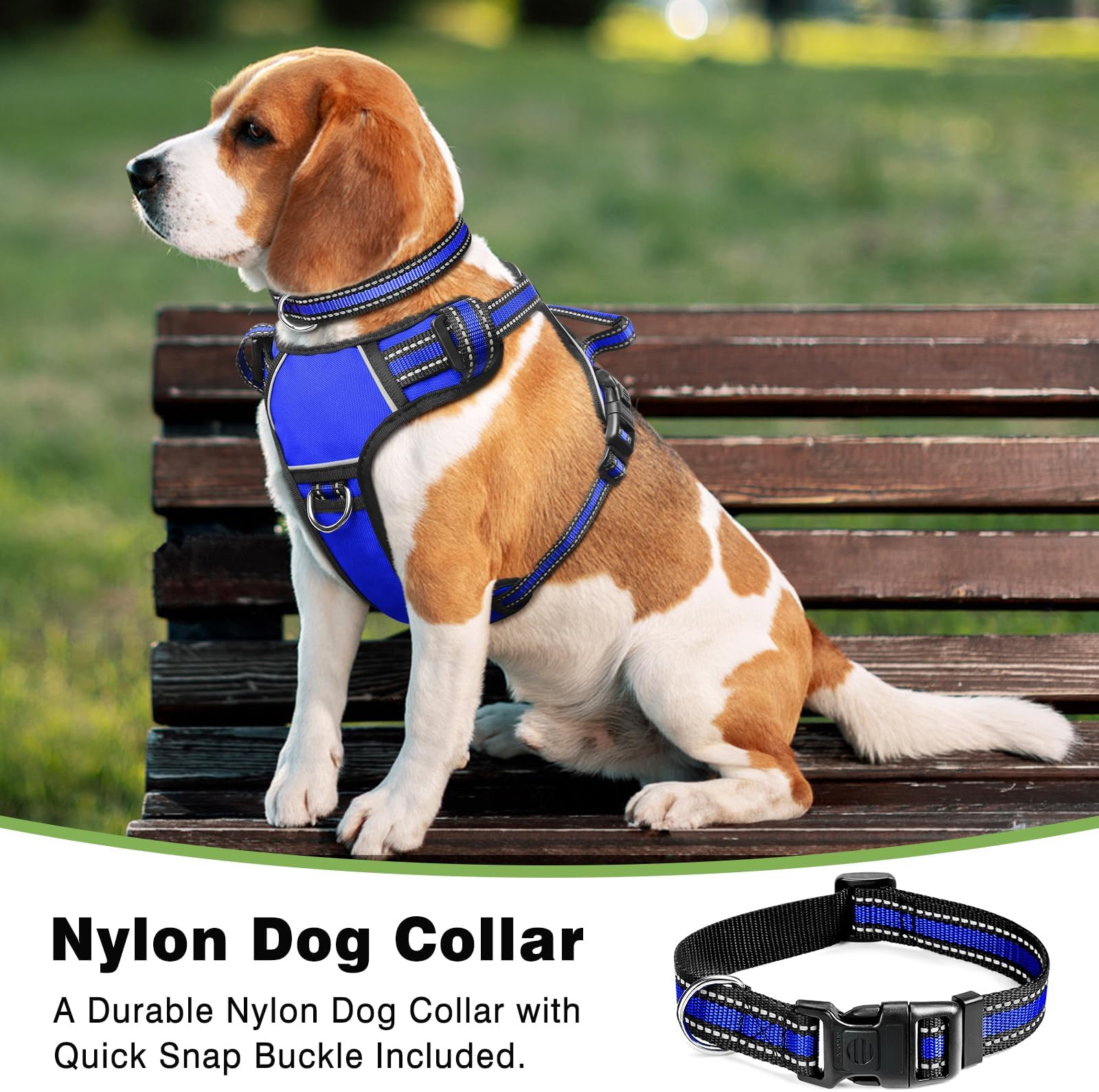 WINSEE Harness No Pull, Pet Harnesses with Dog Collar, Adjustable Reflective Oxford Outdoor Vest, Front/Back Leash Clips Small,, Large, Extra Large Do