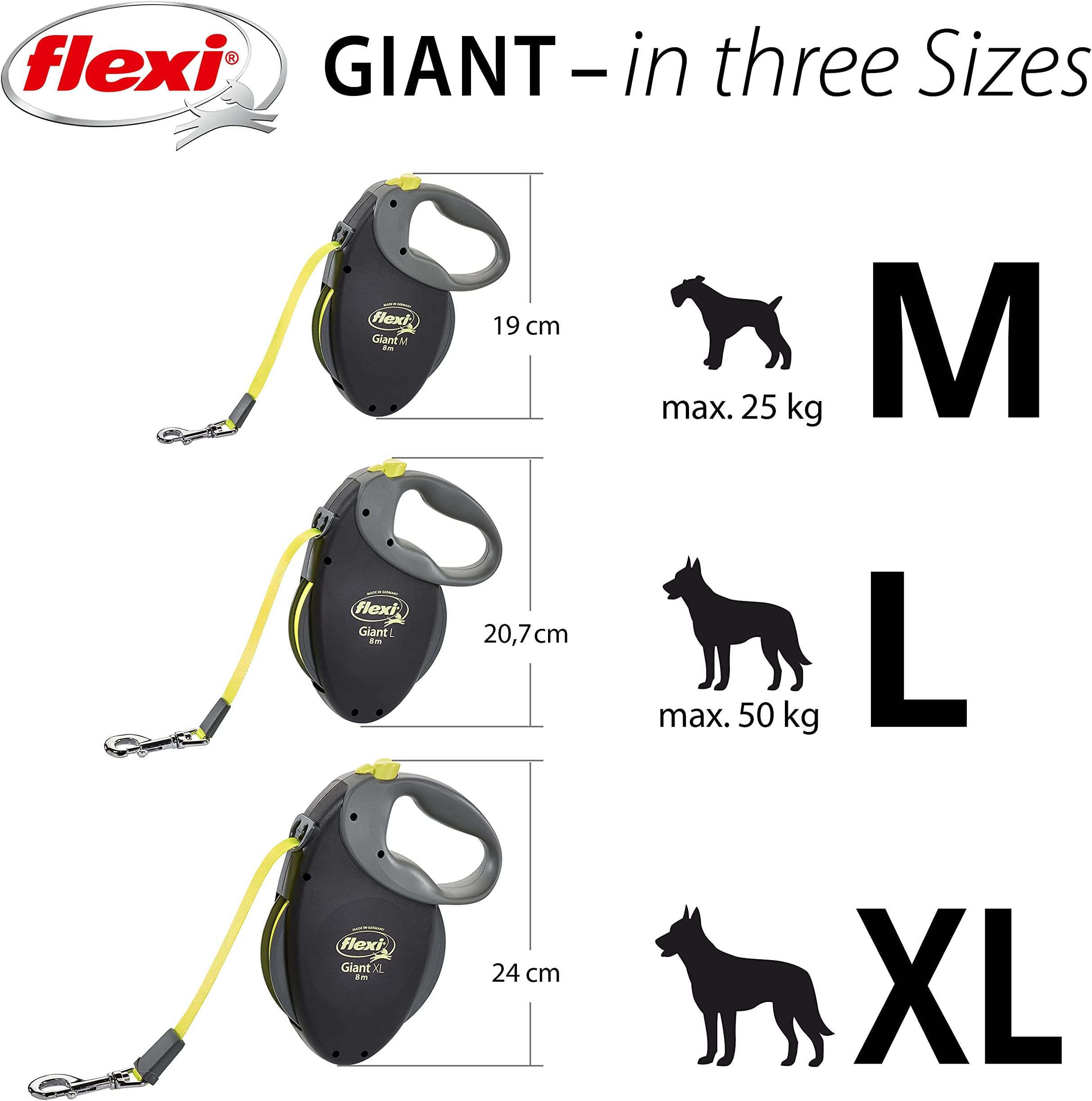 FLEXI USA Neon Retractable Dog (Tape), Ergonomic, Durable and Tangle Free Pet Walking Leash for Dogs Up to 110 lbs, 26 ft, Large, Black