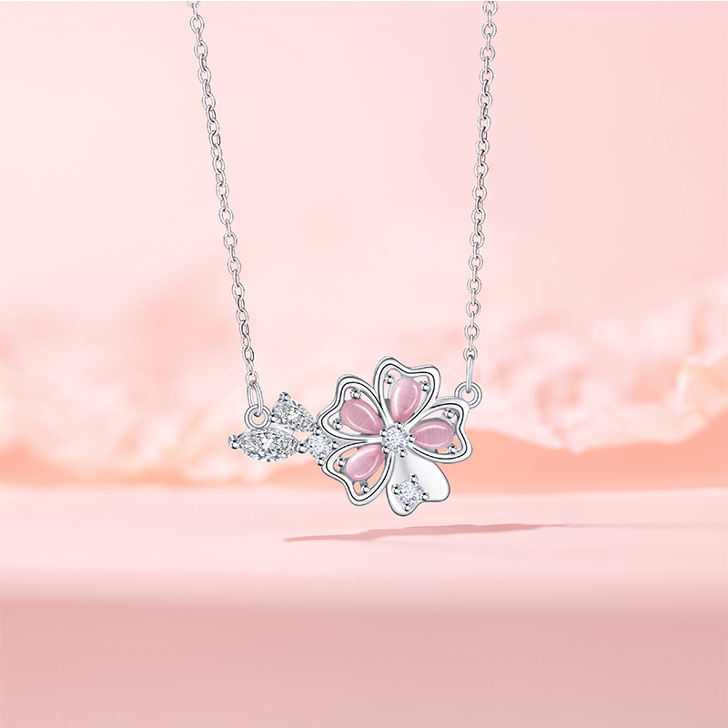 Unique Design Forest Style Cat Eye Crystal Flower Charm Necklace for Ladies - Office Wear Ready