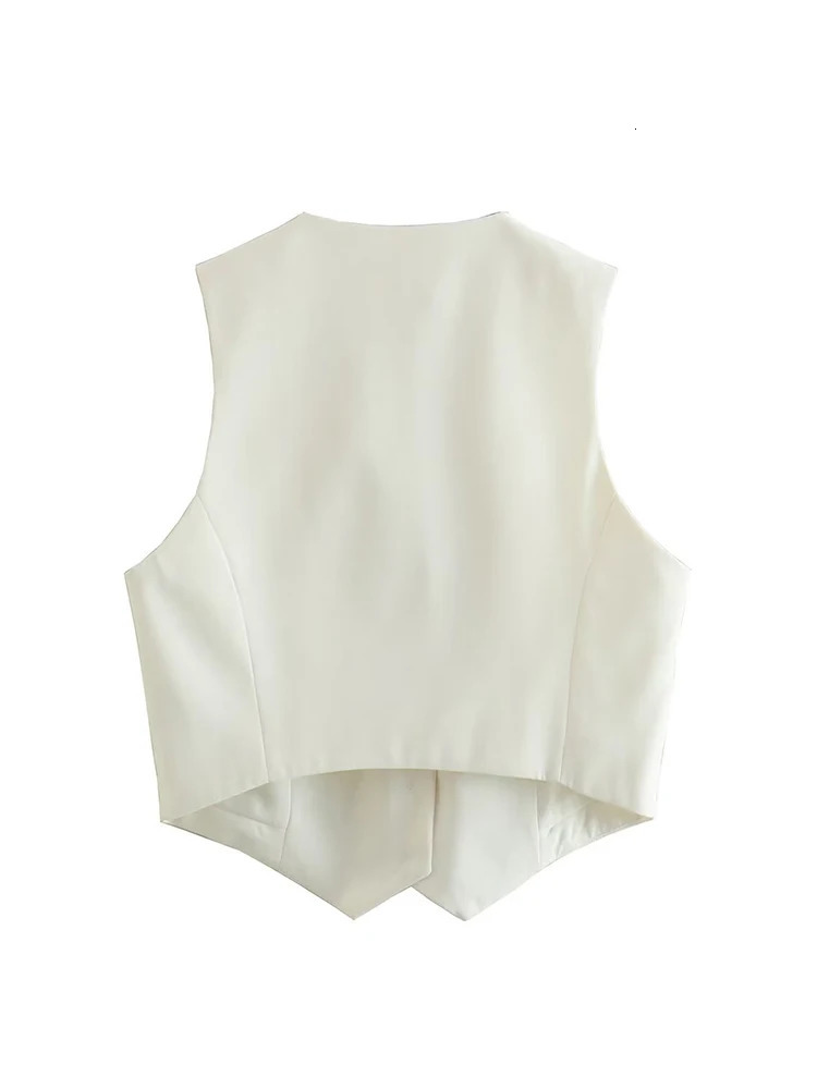 Aoaiiys Vest Women Cropped Waistcoat Fashion Front Buttons Tops Vintage V Neck Sleeveless Female Outerwear White Chic Vests 241121
