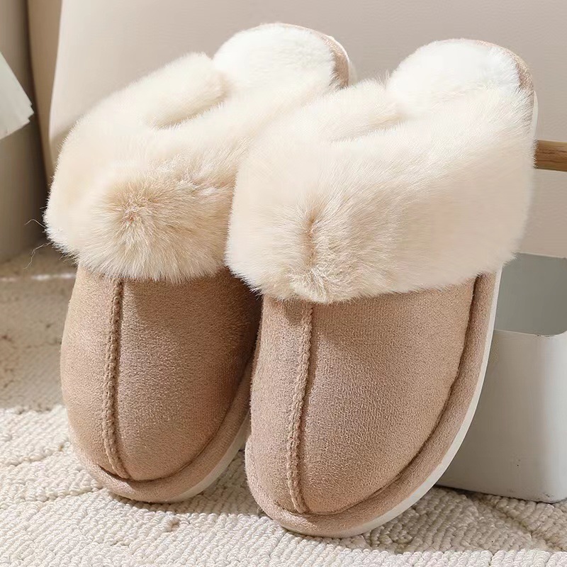 Free shipping winter flat fur slippers for women pink beige khaki grey Tan mens designer slides outdoor womens snow slipper comfort slip-on flats shoe