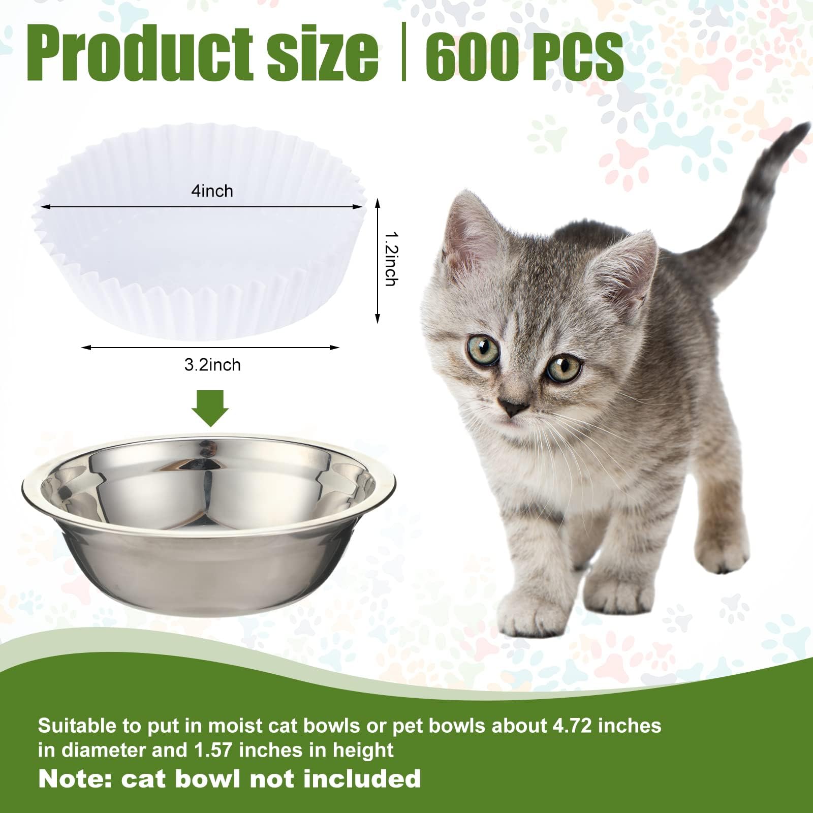 meekoo 600 Pcs Large Pet Disposable Feeding Bowls Liner Bulk Cat Food Bowls Small Paper Bowls Paper Liner for Small Dogs Cats Dish Bowl Wet Food Feedi