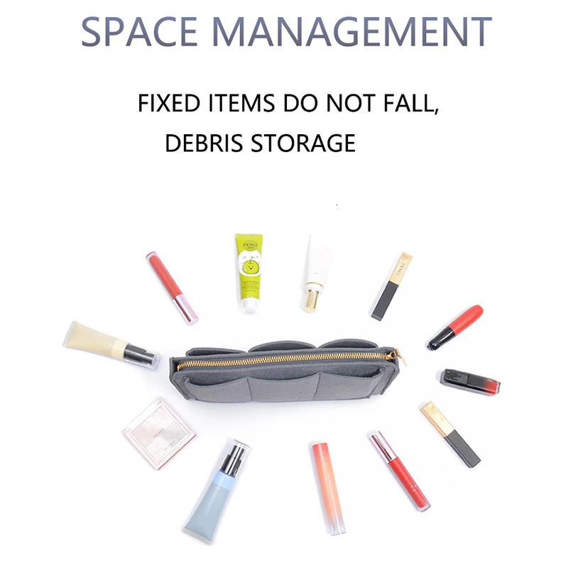 TINBERON Multifunctional Large Capacity Makeup Storage Bag Felt Cloth Liner Bag Travel Insert Portable Bag In Bag Cosmetic Bag 241127