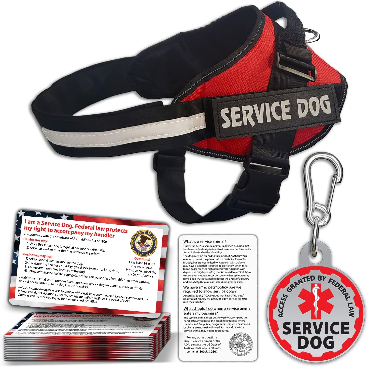 Vest ID + 50 ADA - Harness in Sizes X Small to XX Large, Metal Dog Tag has Durable Clip, Service Animal Information Cards are 2-Sided. ESA Accessory S