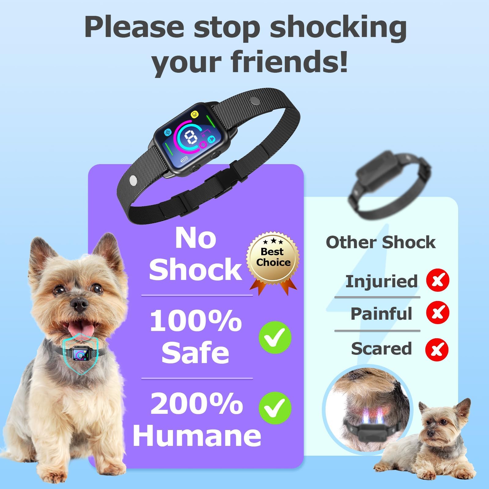SLAYKAM Small Medium Dogs, Humane No Shock Dog 2 Vibrations Beep, Rechargeable Anti Barking Collar with 8 Adjustable Sensitivity, Smart Bark Collars f