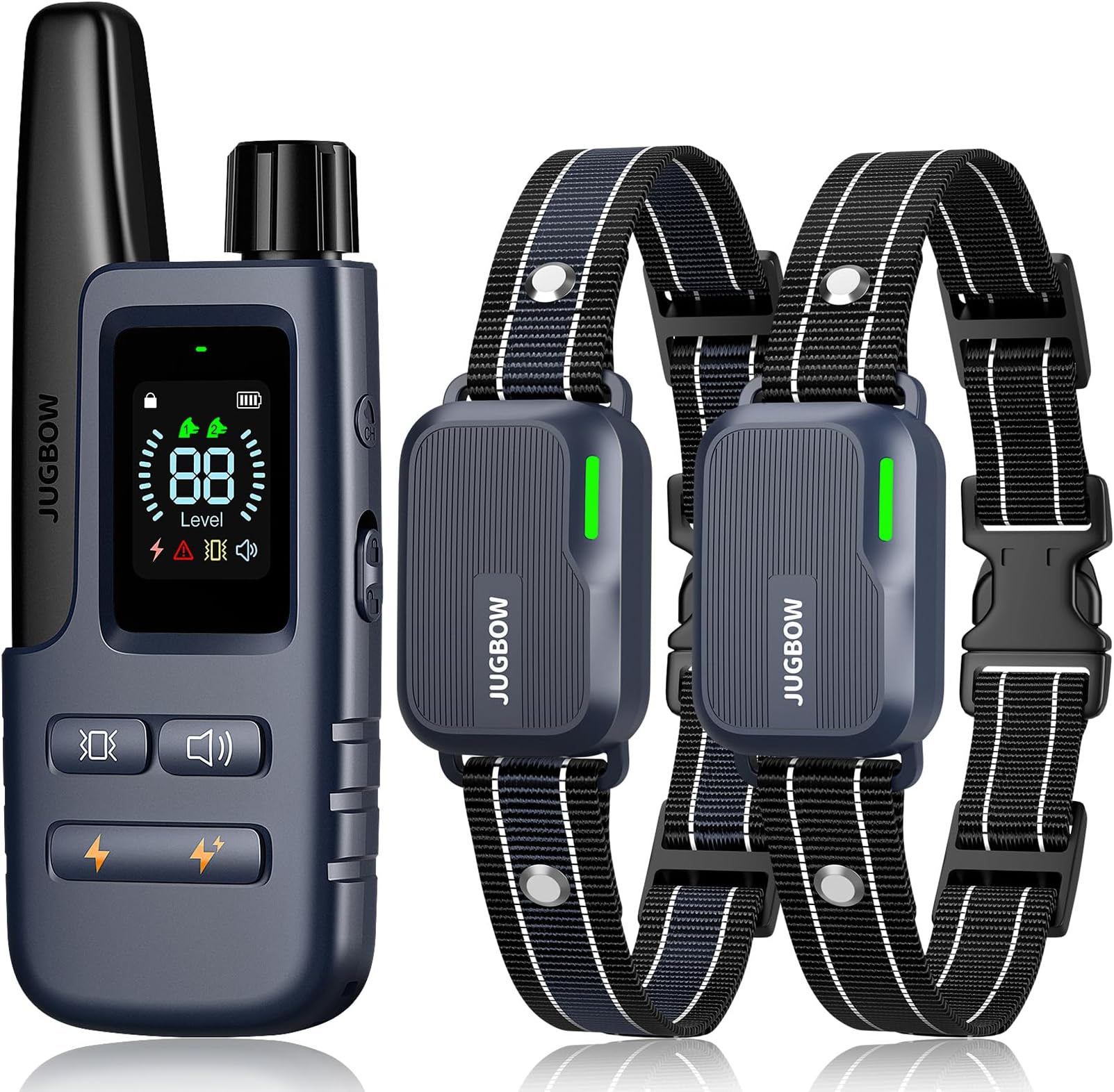 Jugbow Shock 2 Dogs (10-120Lbs) - 3300FT Remote IPX7 Waterproof Electric Collar with 4 Training Modes, Rechargeable e-Collar for Lager Medium Small Do