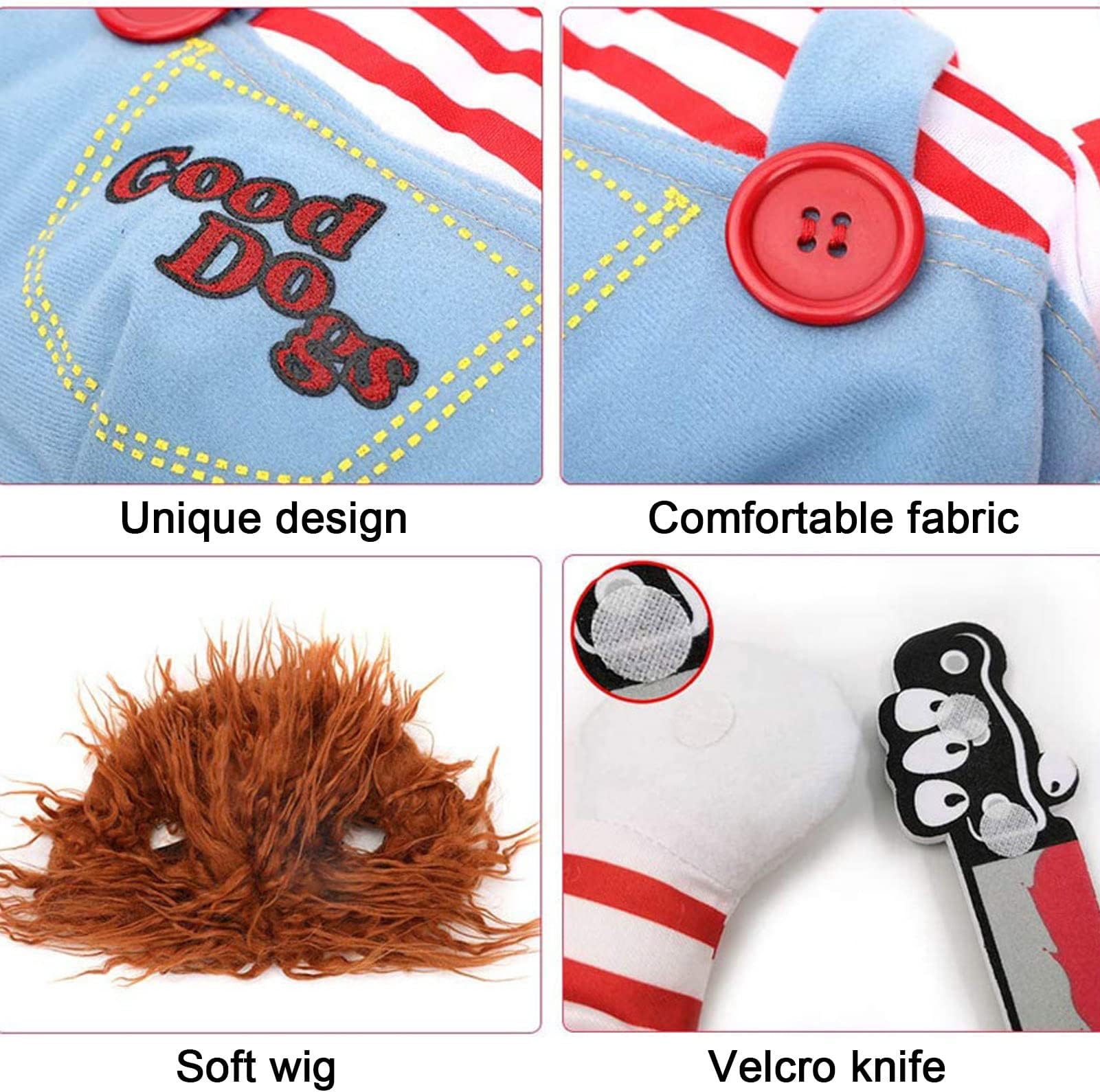 Pet Deadly Doll Costume, Novelty Cosplay Funny Halloween Costumes, Cute Clothes for Small Large Dogs Cats Puppy, Party Dress Up Cool Dog Outfit Scary 