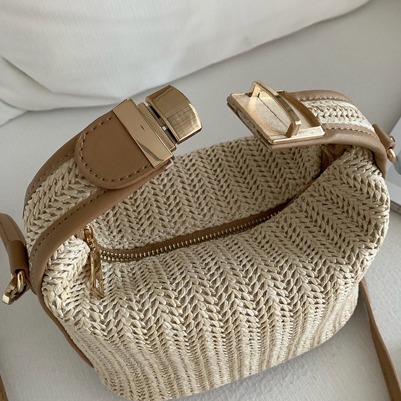 New woven beige grass cross body bohemian fashion handbag crochet grass shoulder beach women's makeup designer travel bag