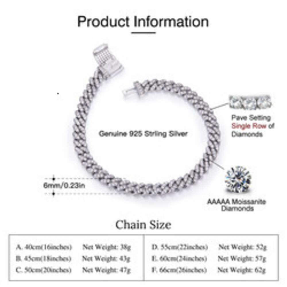Rinntin Smn Iced Out Hip Hop Cuban Link Chains Custom Jewelry Real 925 Sterling Silver Moissanite Diamond Chain