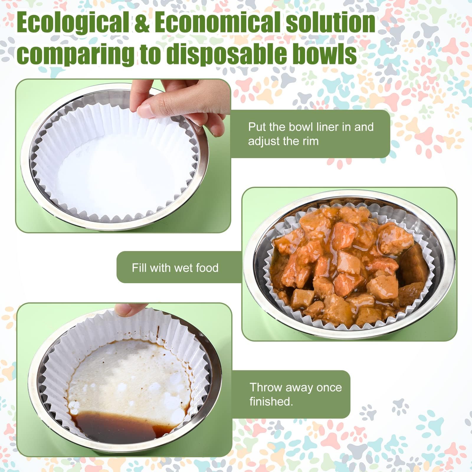 meekoo 600 Pcs Large Pet Disposable Feeding Bowls Liner Bulk Cat Food Bowls Small Paper Bowls Paper Liner for Small Dogs Cats Dish Bowl Wet Food Feedi