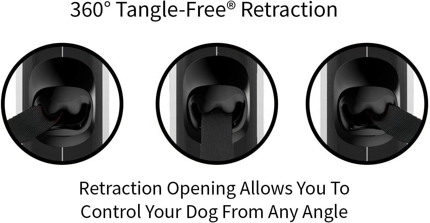 TUG 360 Tangle-Free Retractable Dog Leash with Anti-Slip Handle 16 ft Strong Nylon Tape | One-Handed Brake, Pause, Lock