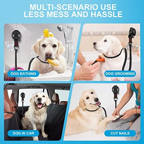 Bathing Tether Heavy Suction Cup, Tub Restraint Soft Nylon Leash with Adjustable Collar for Pet Dog Cat Shower and Grooming Red