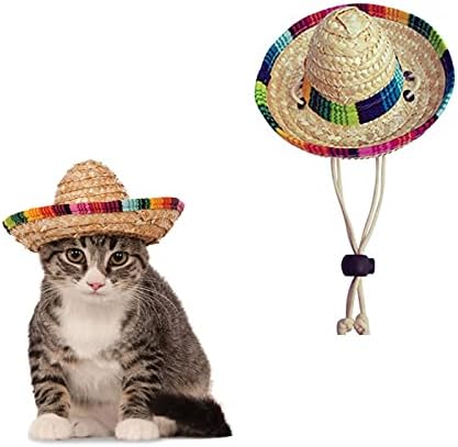 AWOCAN Straw Hat Funny Mexican Sombrero Cap Party Decorations Cinco De Mayo Pet Hats for Small Pets/Puppy/Cat