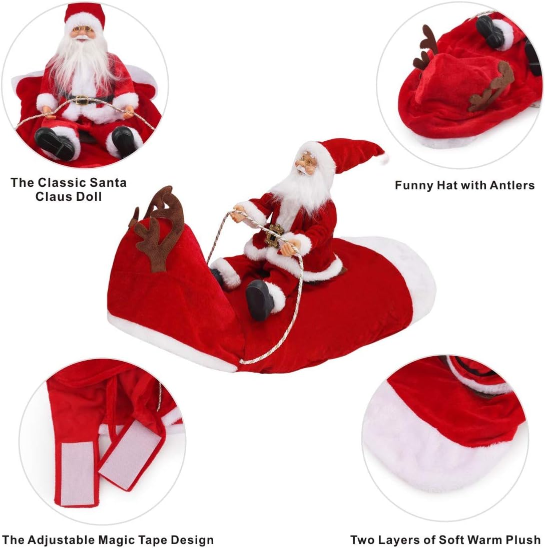 Idepet Funny Cat Costume Dogs Winter Hoodie Coat Clothes for Christmas Halloween Party,The Riding Horse Santa Claus Pet Dog Apparel Accessories