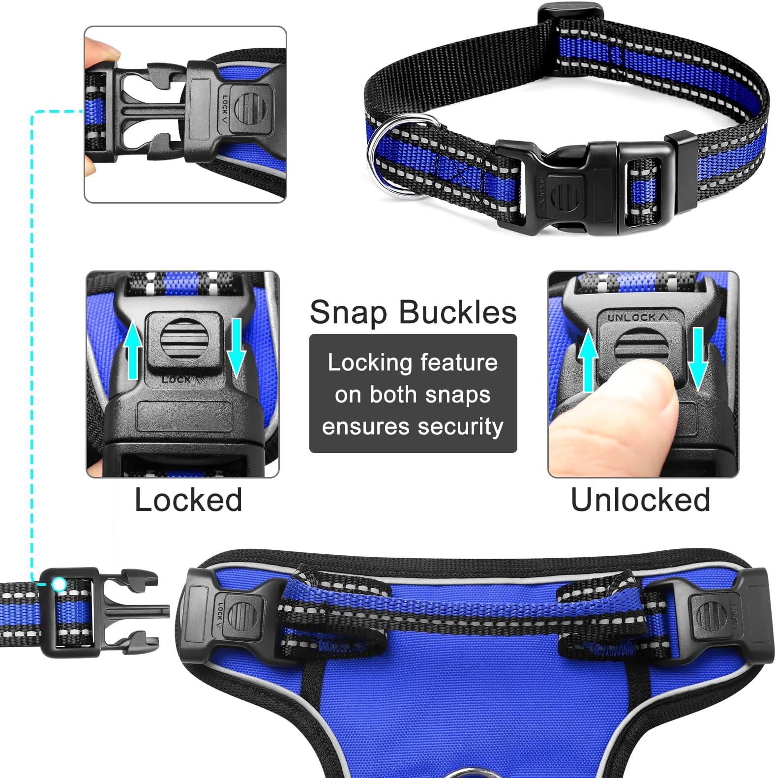 WINSEE Harness No Pull, Pet Harnesses with Dog Collar, Adjustable Reflective Oxford Outdoor Vest, Front/Back Leash Clips Small,, Large, Extra Large Do