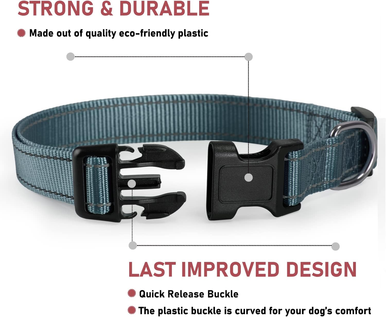Reflective Dog Collar with Buckle Adjustable Safety Nylon Collars for Small Medium Large Dogs, S