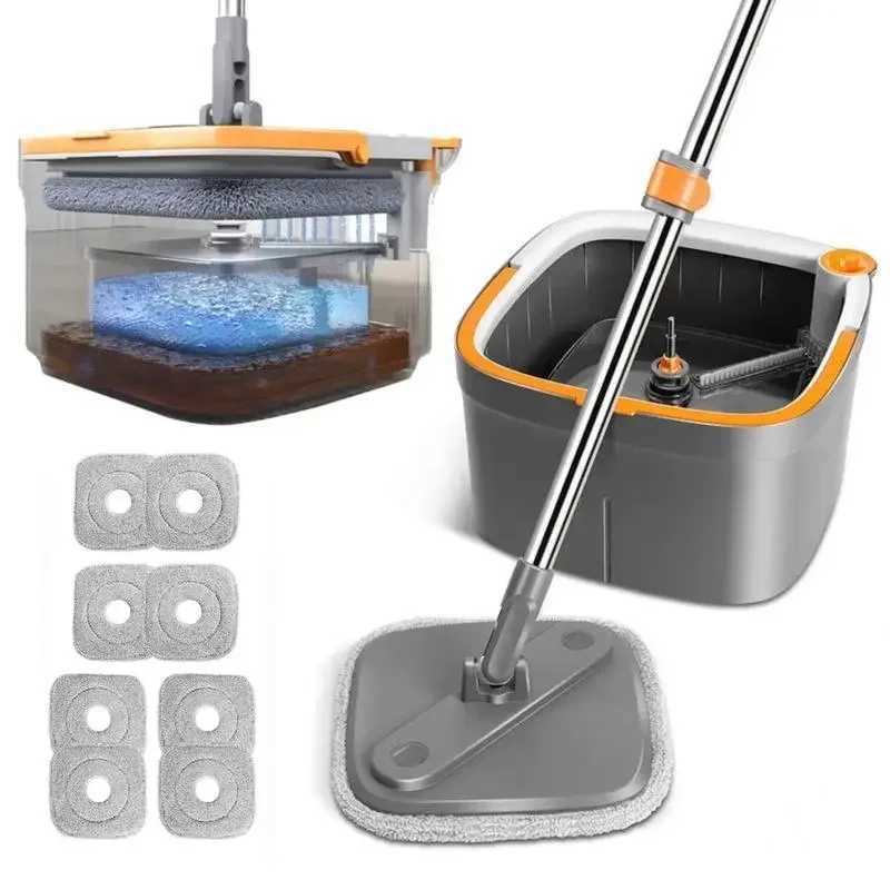 Mops BOMIDI Spin Mop and Bucket System Includes Dual Compartment Mop Bucket with Thick Washable Microfiber Pads for Home Cleaning S2411272