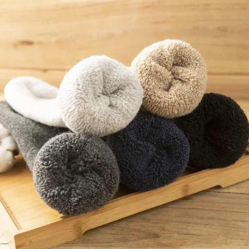 3 Pairs Men Women Wool Socks Couples Solid Winter Snow Chrismas Gift Thermal Cashmere Marino Thickened Fleece Terry Loop socks 241112