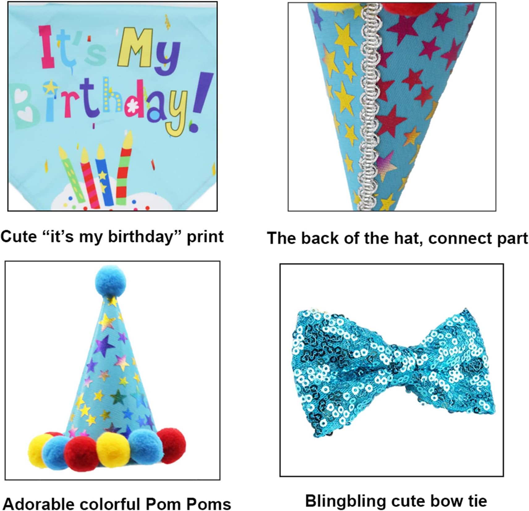 ADOGGYGO Bandana Scarf and Girl Boy Birthday Party Hat with Cute Bow Tie for Dog Cat