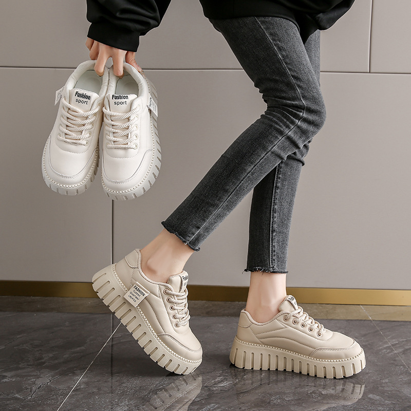 Female New Spring White Little Student Korean Edition Instagram Trendy Versatile Thick Sole Board Casual Shoes Lhshoe