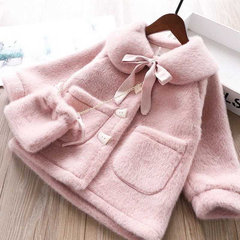 Tench coats New Fashion Spring Autumn Warm Faux Fur Coat For Girls Jacket Easter Cute Rabbit Plush Princess Outerwear 3-10 Year Kids Clothes H241127