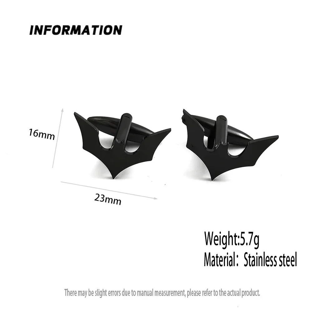 Bat Cufflinks for Men Sleeve Wrist Buttons Shirt Clasps Stainless Steel Cuff Buckle Wedding Grooms Jewelry Mens Accessories y241122