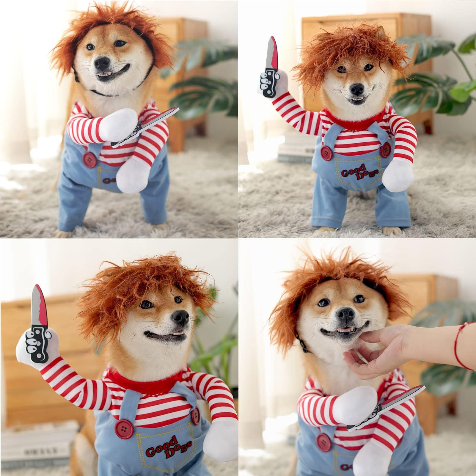 Pet Deadly Doll Costume, Novelty Cosplay Funny Halloween Costumes, Cute Clothes for Small Large Dogs Cats Puppy, Party Dress Up Cool Dog Outfit Scary 