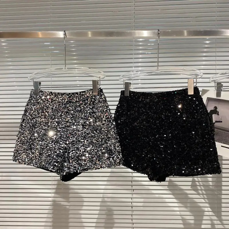 autumn black velvet shorts womens sequins shiny cross dressing shorts club clothing shorts street pants 241127