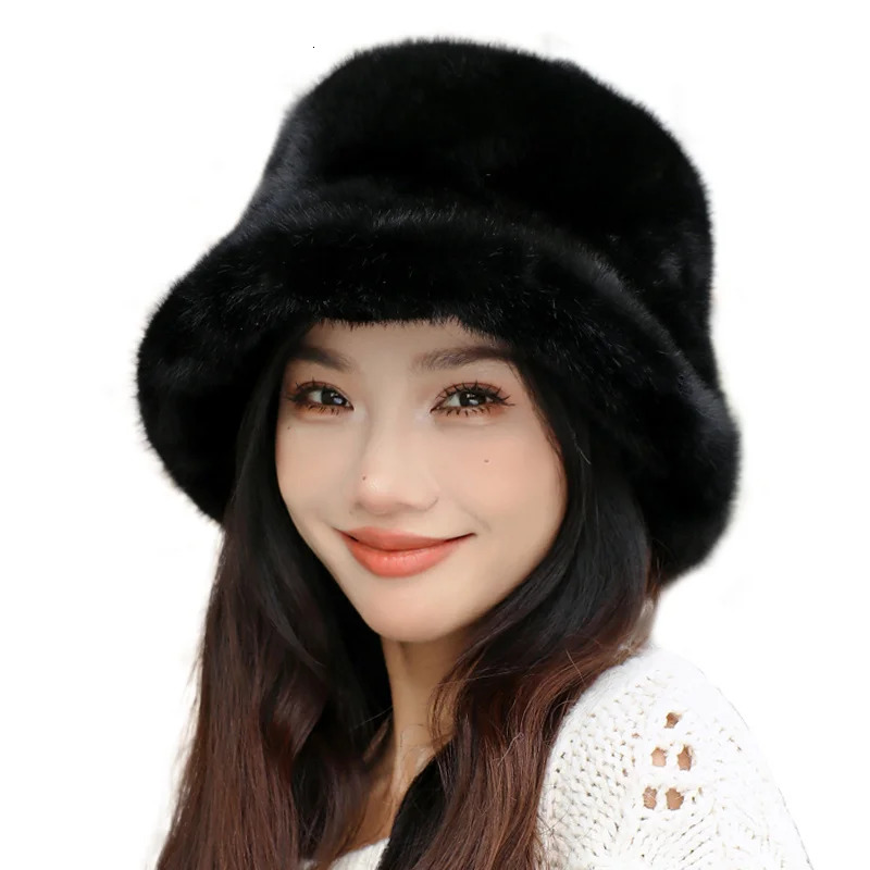 Womens bucket hat fluffy faux fur hat womens plush fisherman hat warm winter hat thick snow Panama hat 241127