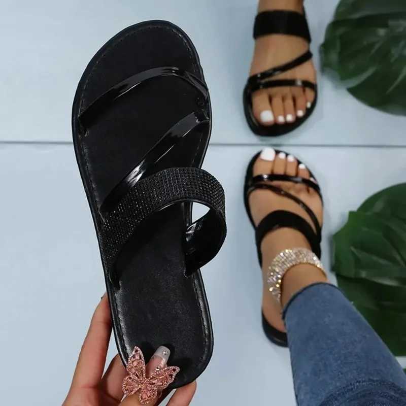 Summer womens flat shoes sparkling Rhine slides fashionable womens beaches sparkling casual shoesXJ250326