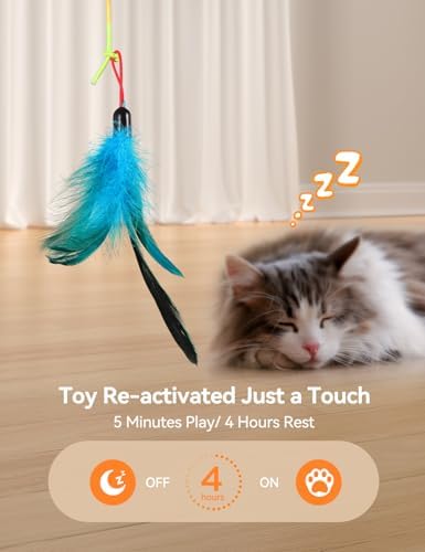 FEELNEEDY Interactive Cat Toys LED Light Hanging Cat Toys for Indoor Cats, Cat Wand Toy Cat Feather Toy, Feather & Mouse Cat Toys for Bored Adult Cats