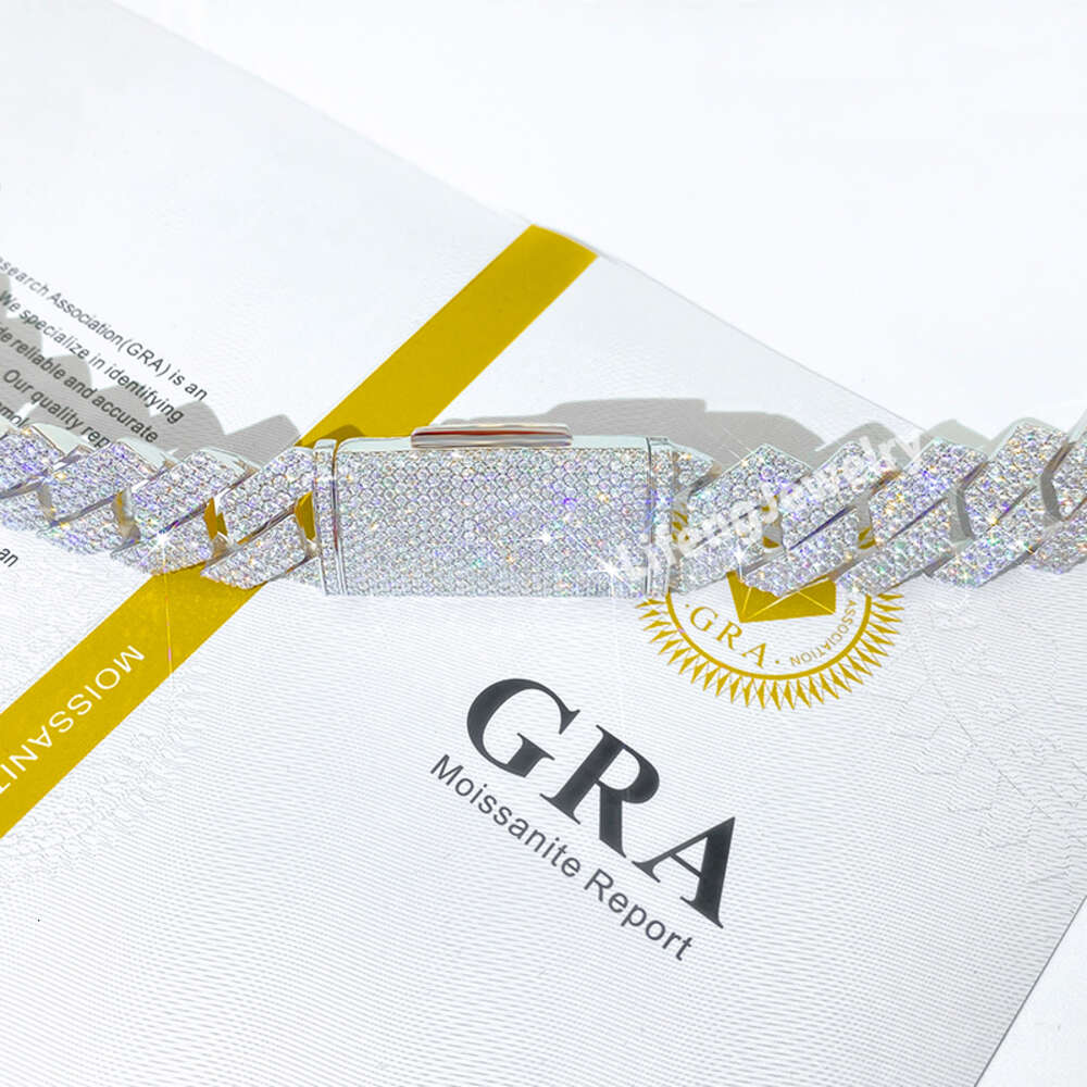 Lifeng Jewelry 18mm 3 Rows Moissanite Cuban Chain Ice Silver Diamond Hiphop Men Cuban Link Chain Necklace