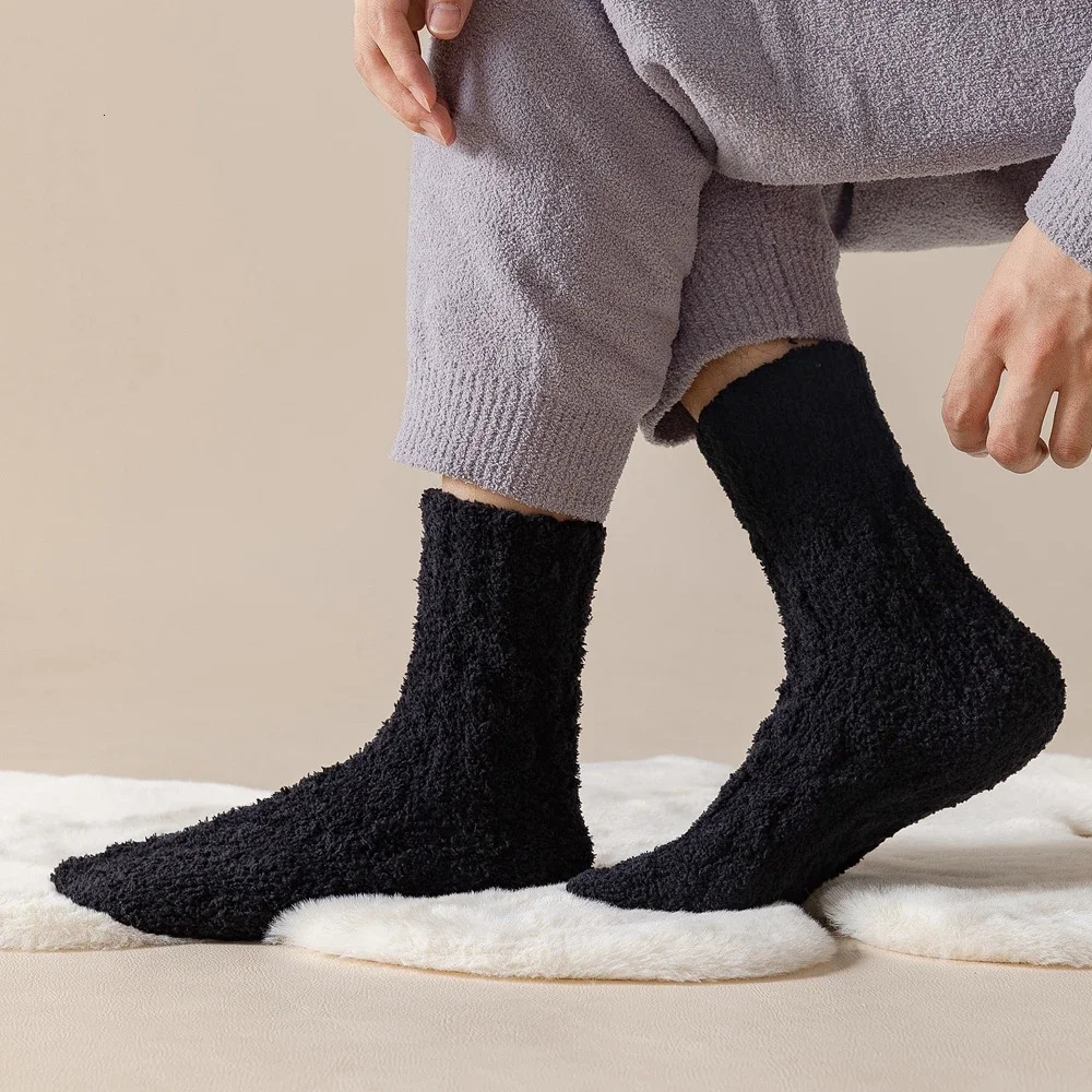 5 Pairs Thick Warm Winter Socks Men Coral Fleece Thermal High Quality Middle Tube Cozy Fluffy Sleeping 241112