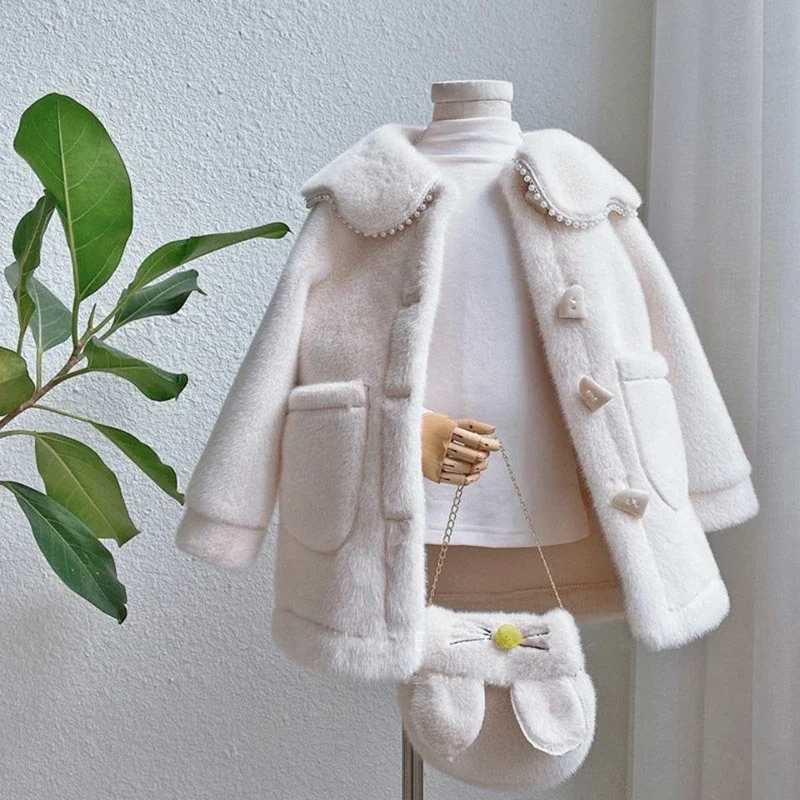 Tench coats New Fashion Spring Autumn Warm Faux Fur Coat For Girls Jacket Easter Cute Rabbit Plush Princess Outerwear 3-10 Year Kids Clothes H241127